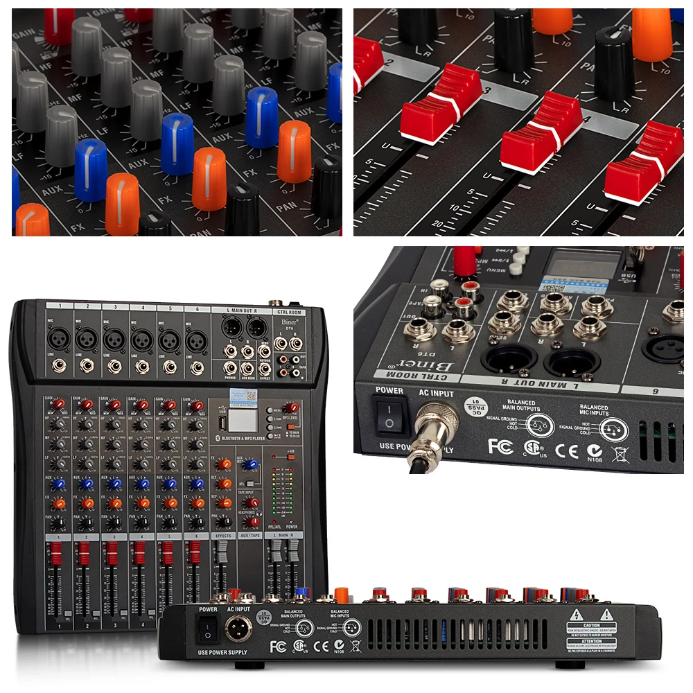 OEM DX6 Profesional 6 channel  Mixing Console 48V USB Audio Mixer For DJ Karaoke