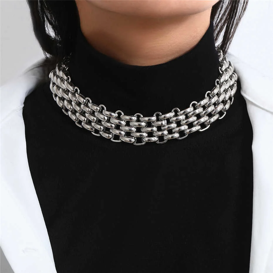 Übertriebene einzigartige große klobige Kette Halsband Halskette Kragen Steampunk Männer Punk Twisted Lock dicke Eisen Halskette für Frauen Schmuck – Detail 7