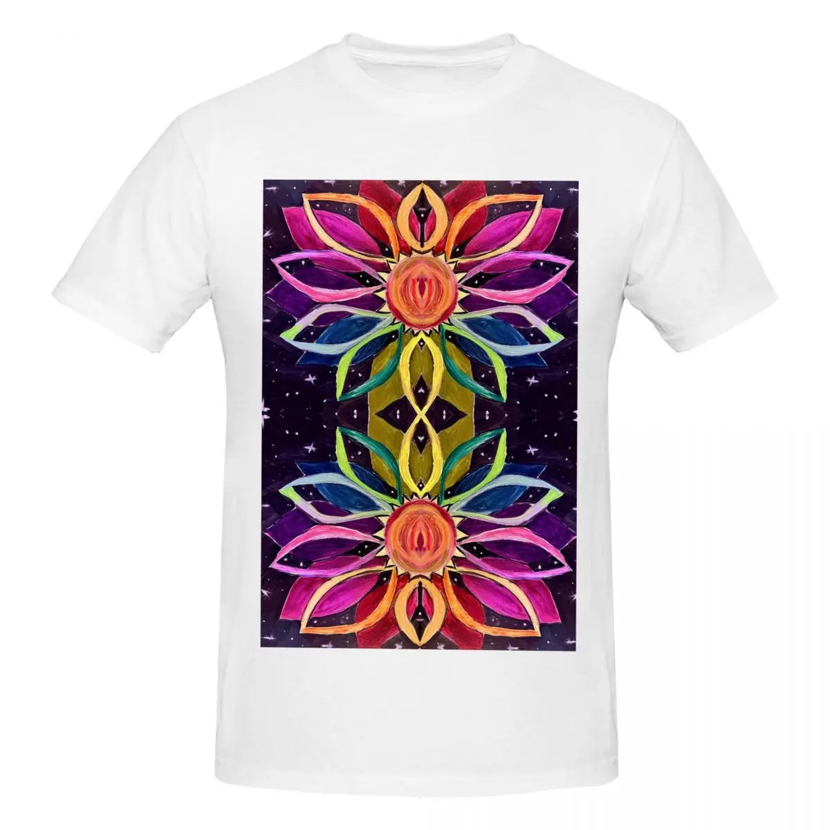

Stained Glass Flower In The Sky Men T-Shirt Fashion Oversized T Shirts Men's Round Neck Cotton Tees Short Summer Male