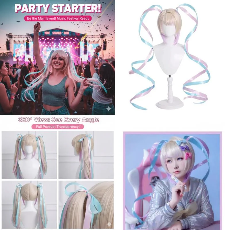 

Anime Cosplay Wig Twin Tails Anime Girl Wig Long Double Ponytail Pink Cute Ins Angel Style Synthetic Hair Wig For Women Gift New