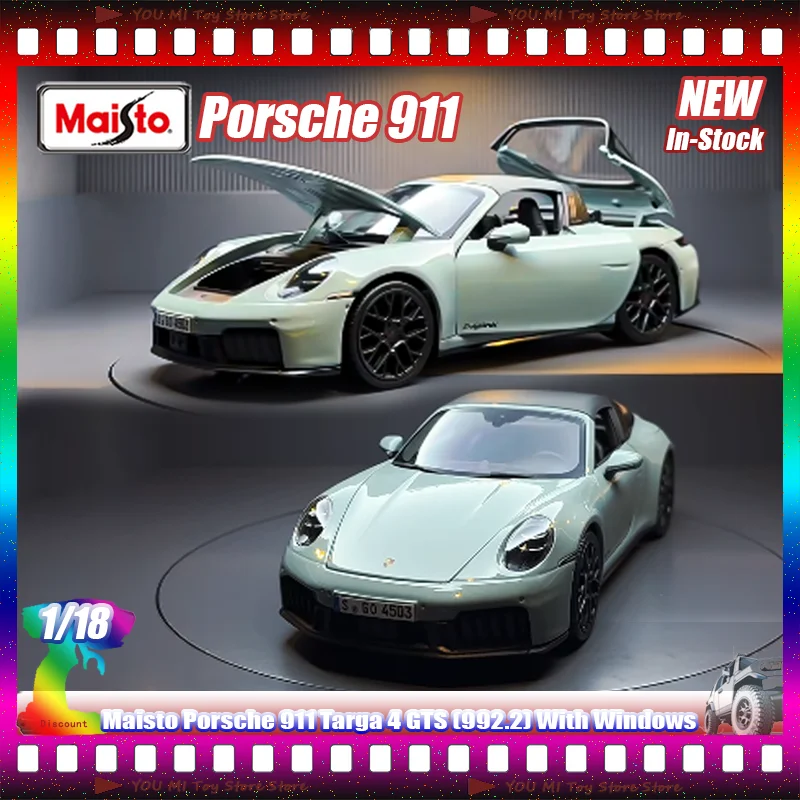 

Maisto 1:18 Scale Diecast Porsche 911 Targa 4 Gts 992.2 Model Car With Openable Windows And Alloy Wheels Collectible Custom Toys