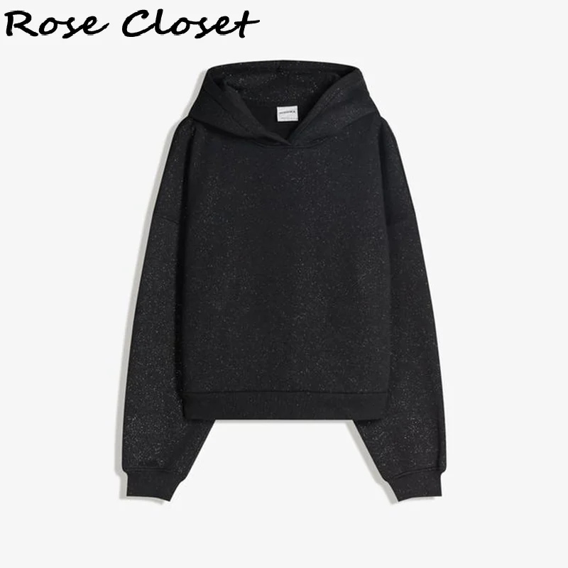 

Glitter Hotfix Rhinestone Hoodies Women Casual Long Sleeve Sweatshirt Basic Style Pullovers New Trendy Lady Sweatshirts Tops