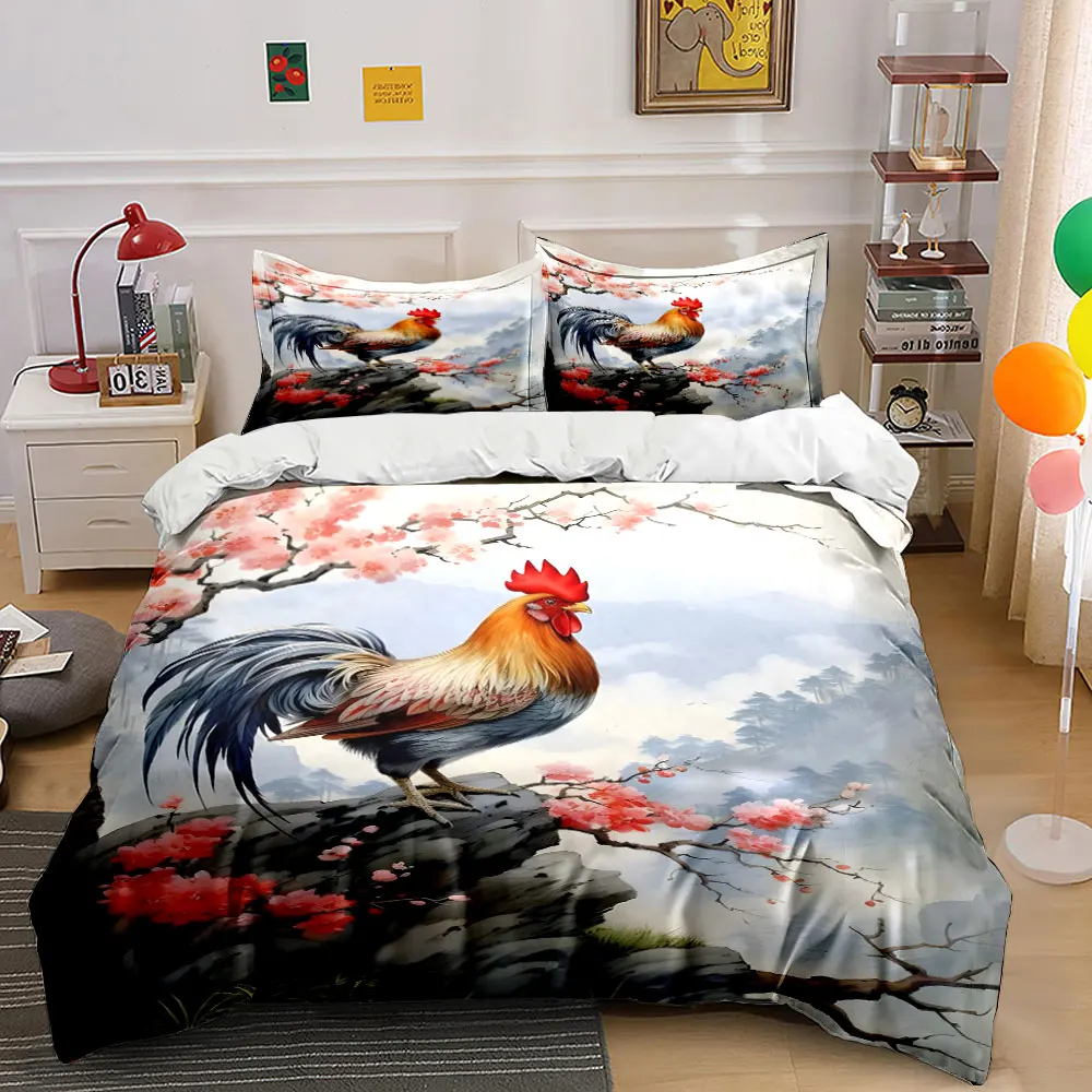 

Rooster on cliff with blossoms Print Soft Comfortable Duvet Cover Bedding Set Included 1*Duvet Cover 2*Pillowcases Luxury Gift