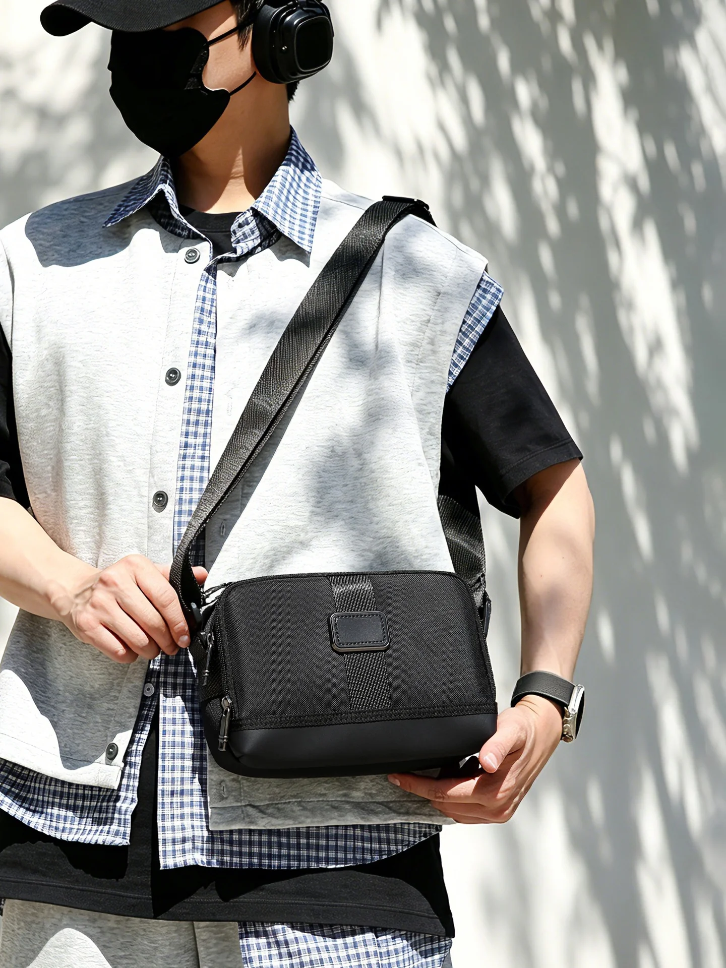Men's Casual Large Capacity Slant Crossbody Bag Single Shoulder Bag Nylon Leisure Hand-Held Bag Trendy Horizontal Small Squar...