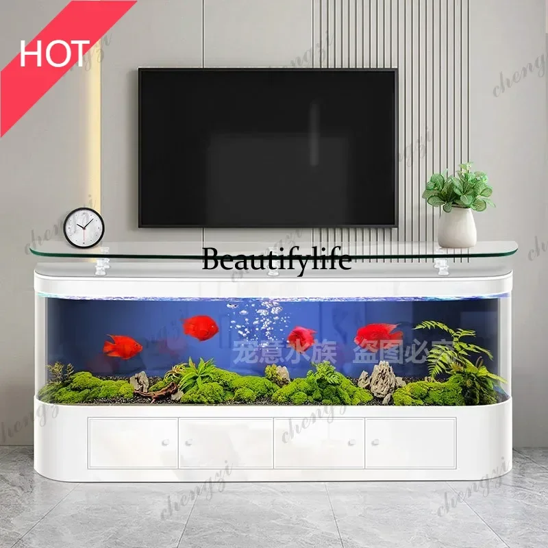 TV cabinet fish tank integrated circulation filter coffee table storage floor large ecological aquarium