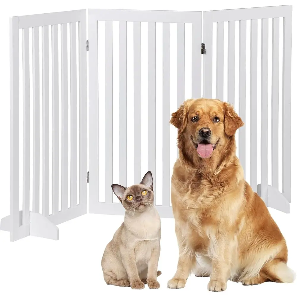

Раздвижная защитная перегородка для домашних животных (36 дюймов) для лестниц, коридоров и дверных проемов - 3-панельный складной деревянный барьер, белый