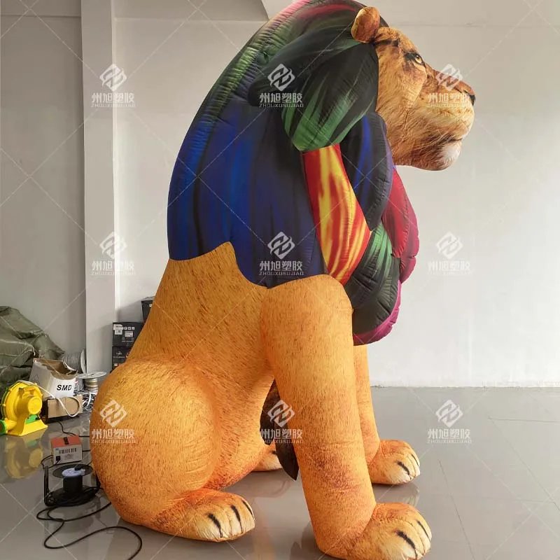 Giant Inflatable Lion with Colorful fur African Lion Model,Outdoor Courtyard Mall Decoration Prop