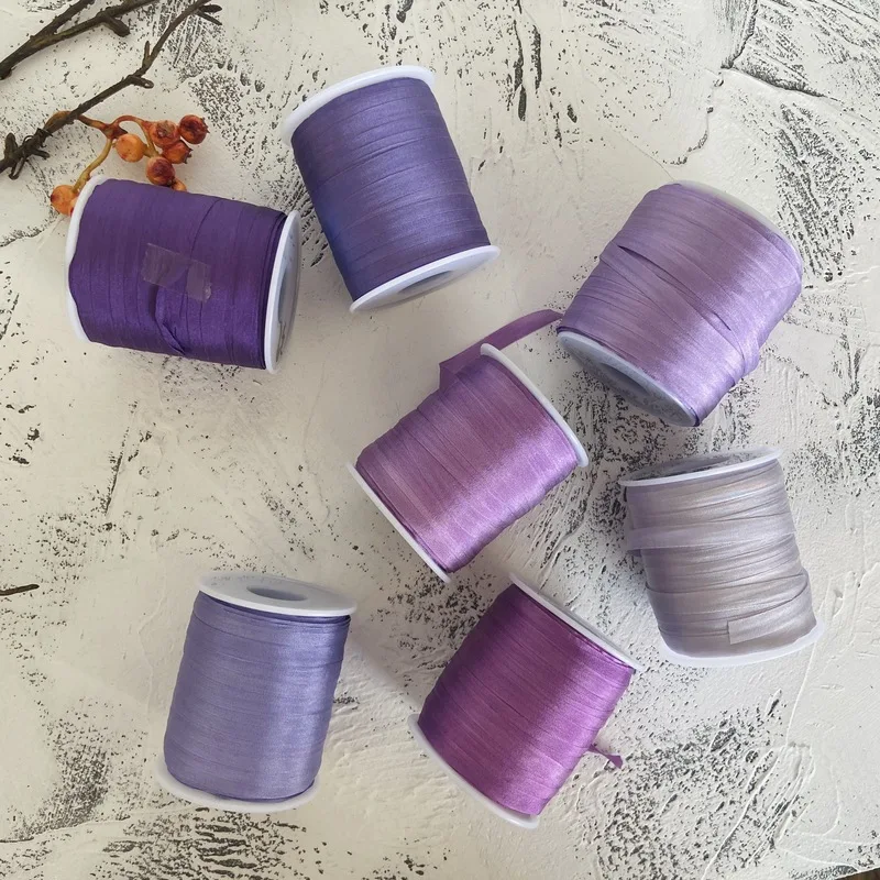 7mm,10meters/color,silk set,70M,100% real pure thin normal silk ribbons for embroidery and handcraft project,gift packing purple