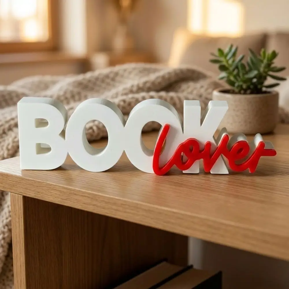 Plastic Book Lover 3D Letter Table Sign Literary Reading Themed Minimalist Letter Bookshelf Ornament 3D Printed Anti-Tip Base