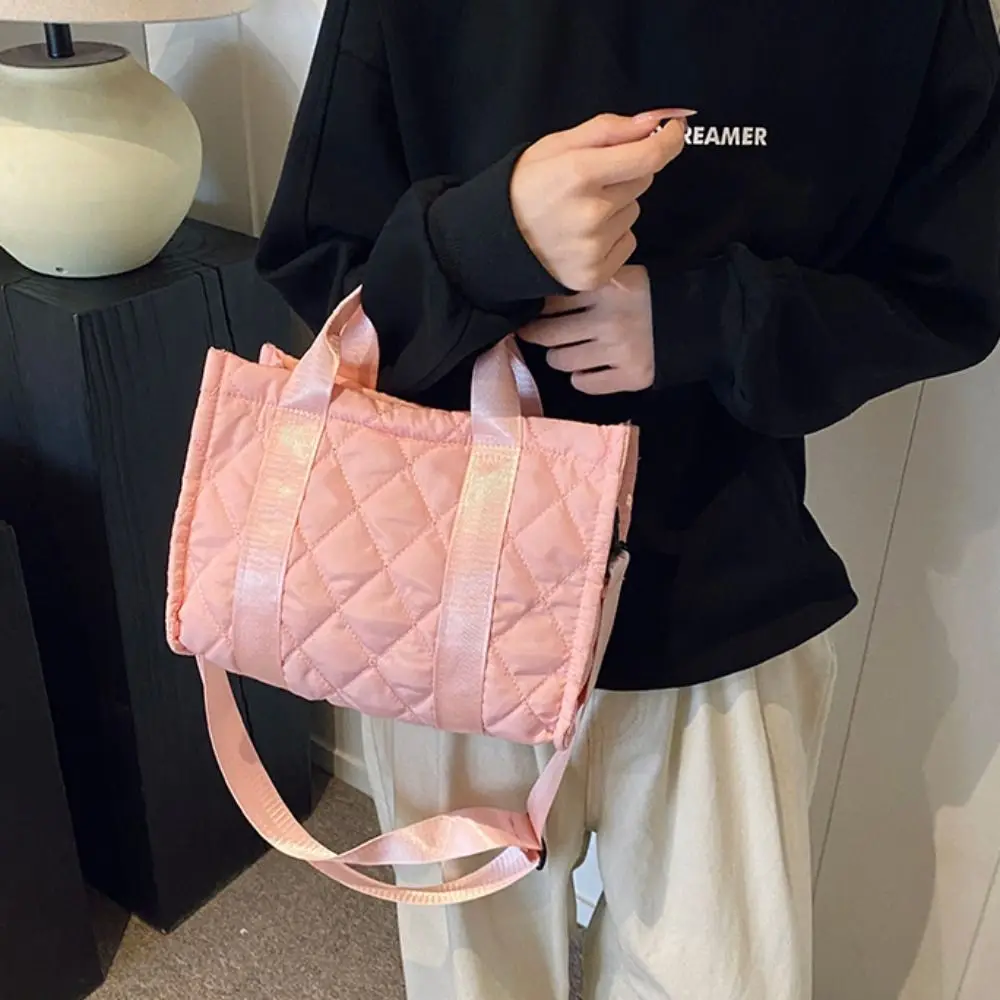 

Korean Style Space Cotton Crossbody Bag Rhombus Plaid Solid Color Korean Shoulder Bag Large Capacity Bucket Bag Small Puffer Bag