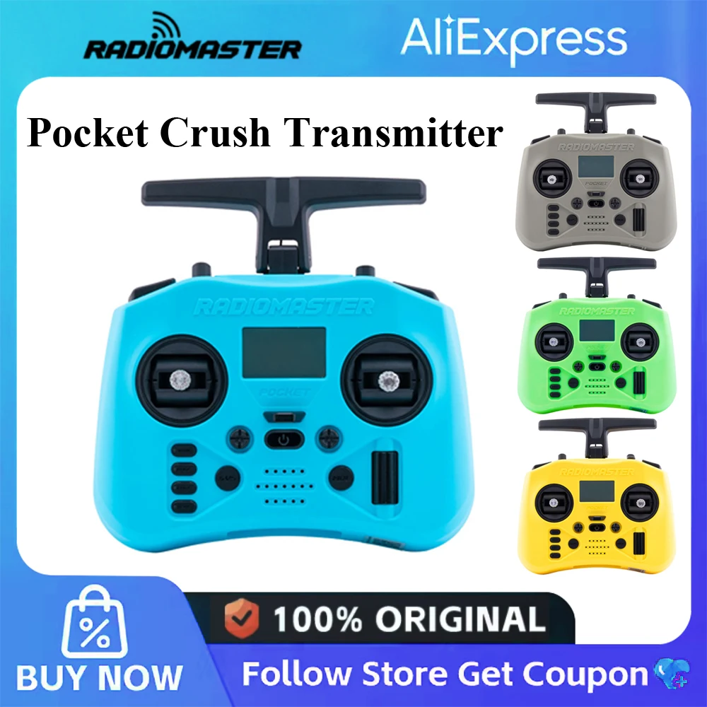 

Radiomaster Pocket Crush 2.4GHz ELRS Hall Gimbal Transmitter Remote Control XR1 Receiver 18650 Battery