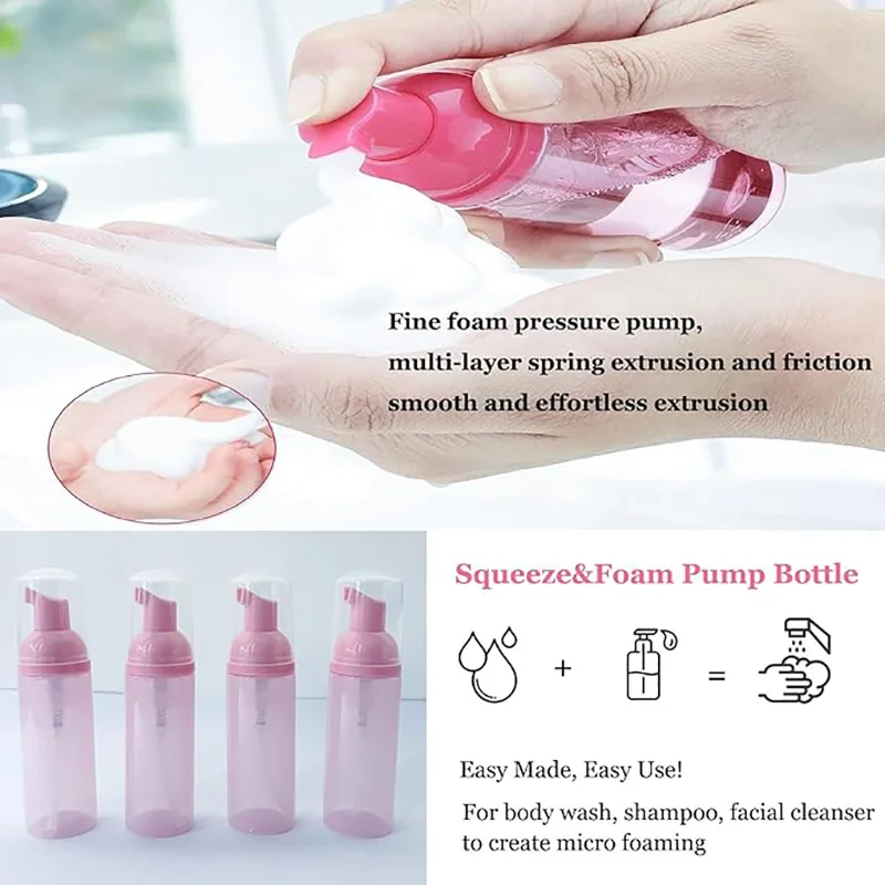 4Pcs 2oz Lash Shampoo Foaming Bottle Empty Soap Dispenser Plastic Refillable Travel Pump Bottles Hand Soap Toiletries Sub Bottle