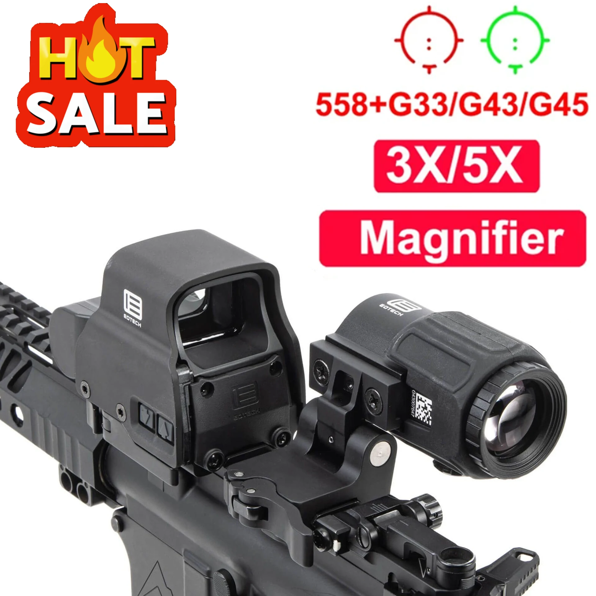 EOTECH 558 المجسم ميزاء ريد دوت البصر G43/G33/G45 3X 5X المكبر Airsfot معدات الصيد ث/20 مللي متر السكك الحديدية يتصاعد و QD رافعة