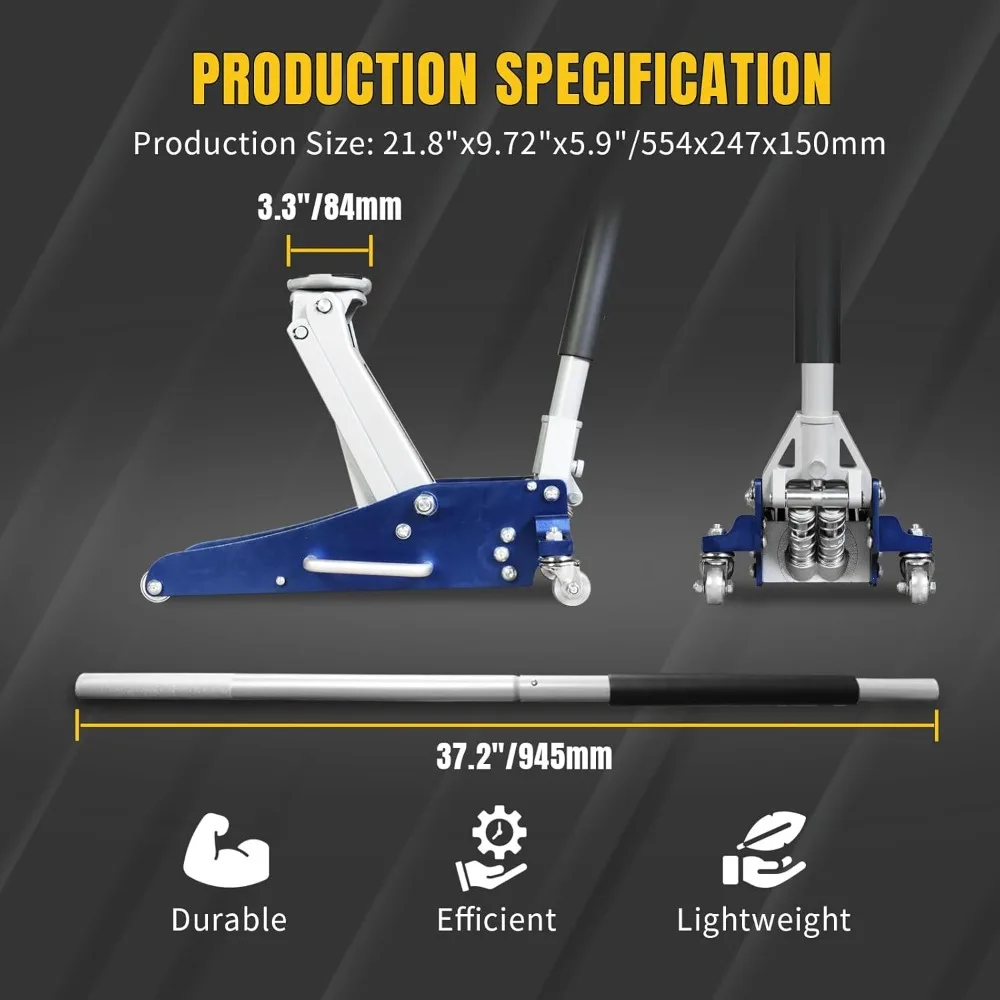 مقبس أرضي منخفض 1.5 طن - 3300 رطل، مضخة مزدوجة سريعة الرفع، ألومنيوم وفولاذ