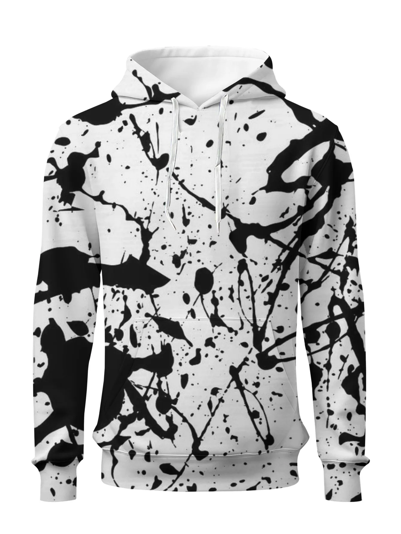 Unisex Black Ink Splash Graffiti Print Hoodie Loose Long Sleeve Casual Street Pullover Sweatshirt