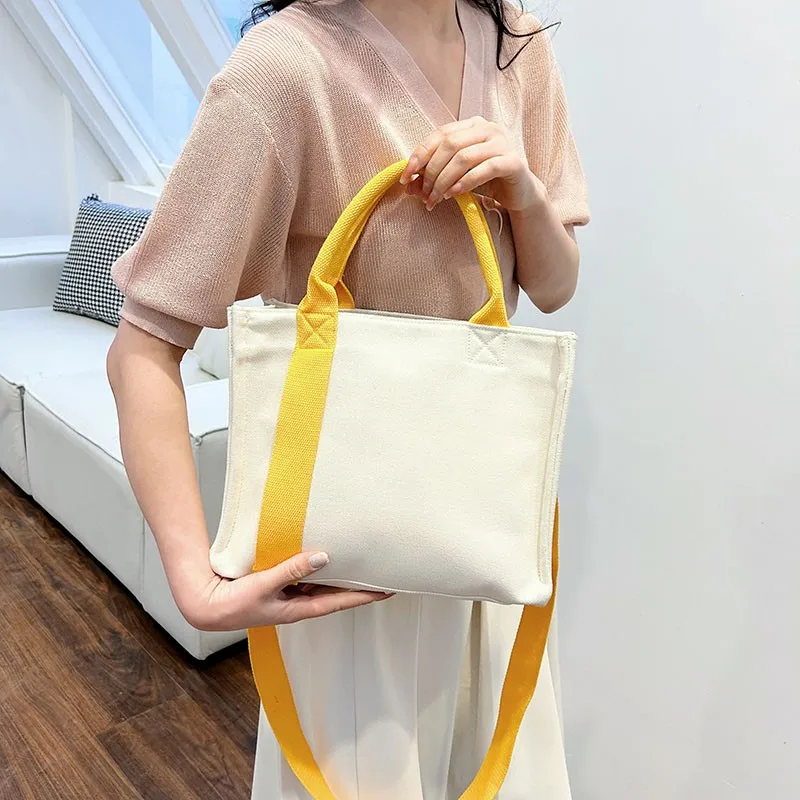 

Canvas Bag Tote Bag Linen Ribbon Tote DIY Eco-friendly Shopping Large Capacity Bento WhiteSac À Main Grande Capacité