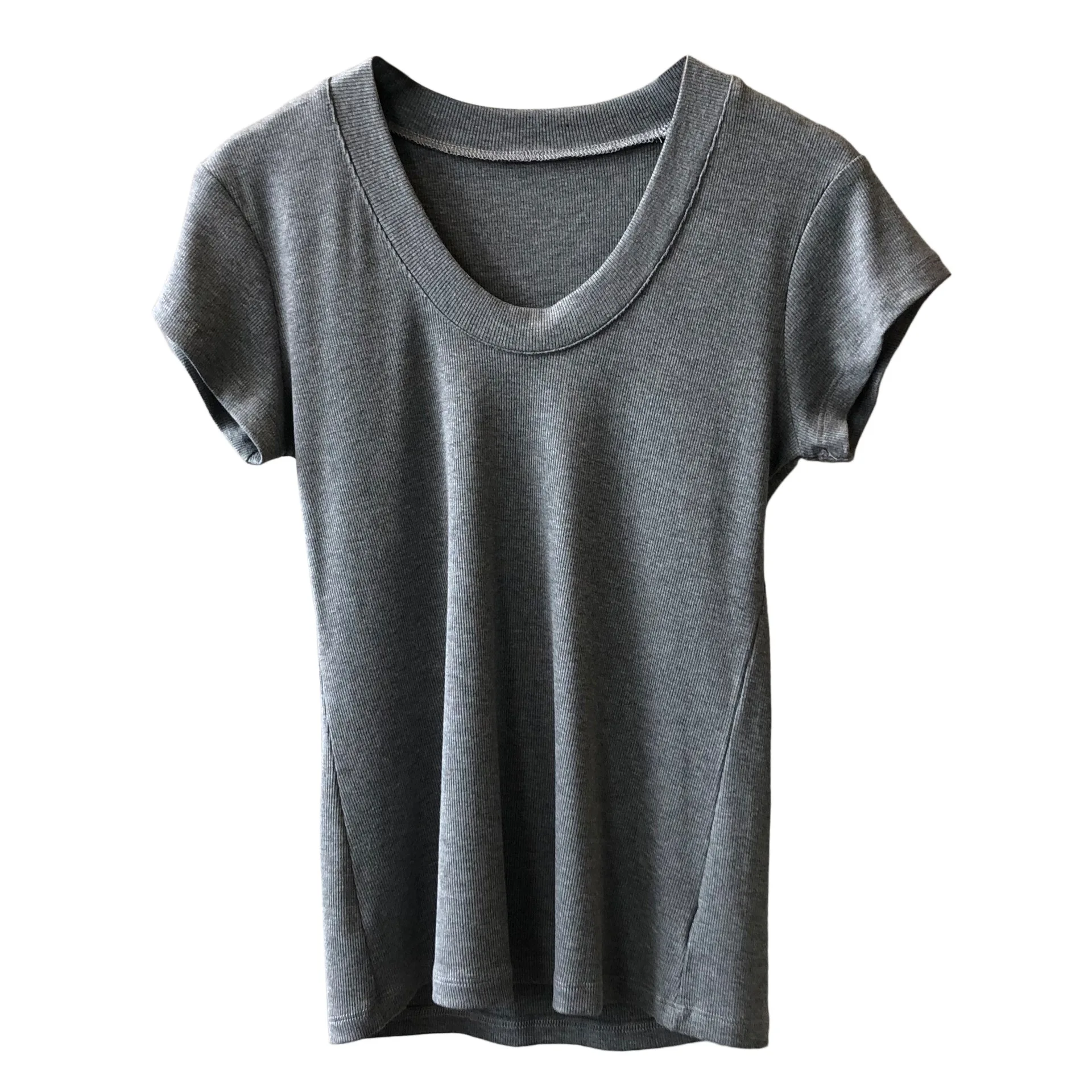 Solid Color T-shirt Women Classic Design Summer Simple U-neck Slimming Fit Stretch Tees Short Sleeve Tops Pullover Dropshiping