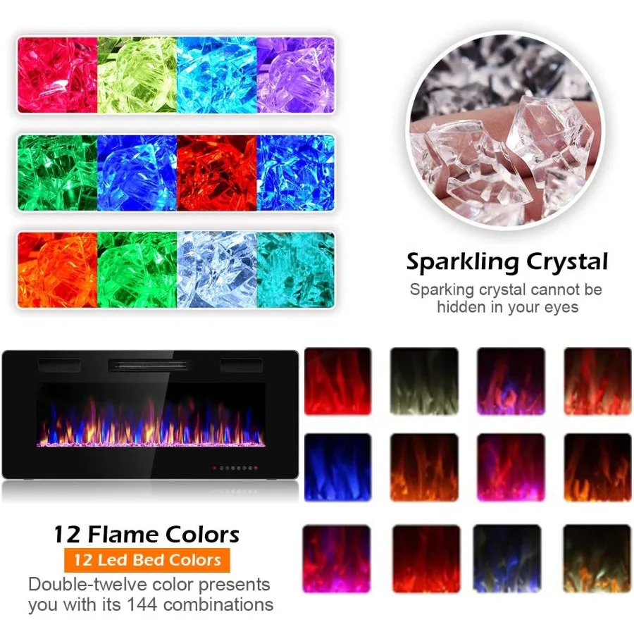 42 بوصة مدفأة كهربائية مجوفة مع قدرة تسخين 750 واط 1500 واط 12 لون لهب قابل للتعديل وإعدادات السرعة Rem #5