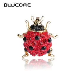 Blucome Small Full Red Crystals Ladybug Brooches For Kids Girls Shirt Gold-color Insect Beetles Brooch Scarf Corsa