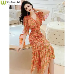 Spring/Summer Dresses 2024 New French Romantic Style Small Stature with a Slim Waist Super Fairy Holiday Print Dress