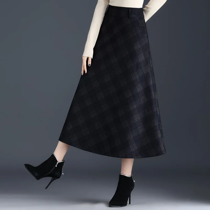 チェック柄スカート Aラインスカート レディース秋冬プリーツスカート 新しい気質スカート 赤い傘スカート