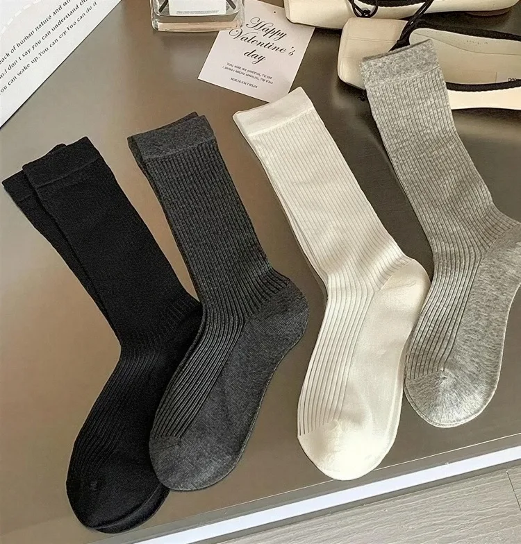 Damenmode-Socken, koreanische einfarbige, gestreifte Wadensocken, schlicht, für Frühling und Sommer, atmungsaktiv, bequem, Stapelsocken, mittelgroß bis klein – Detail 5