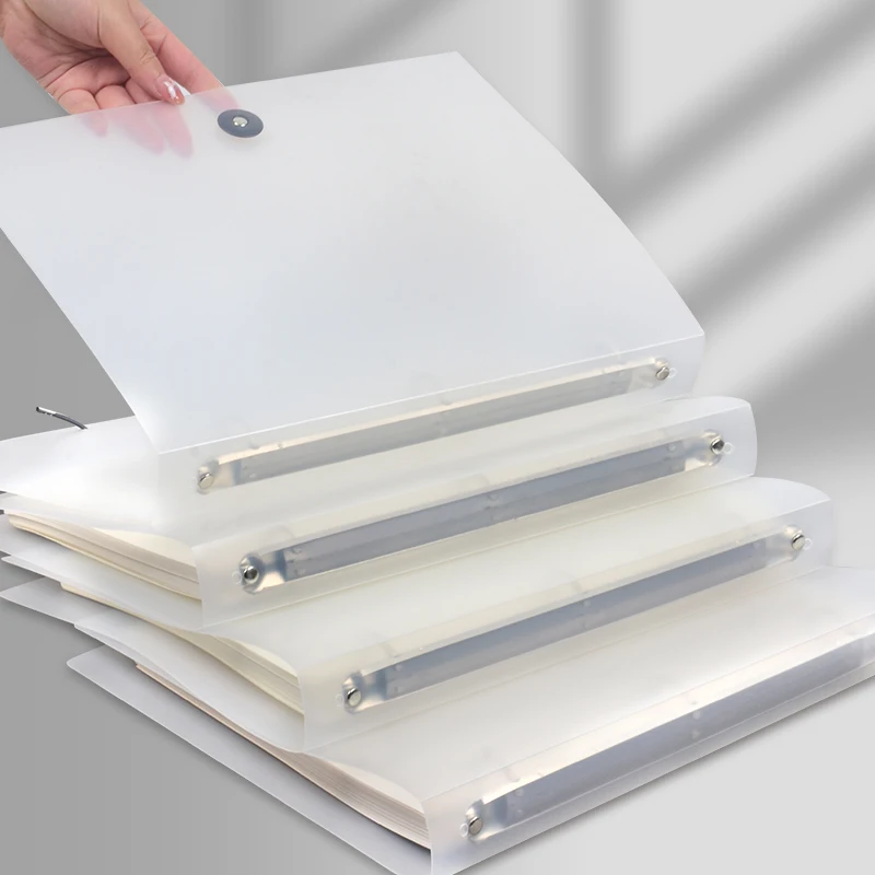 Semi-transparent Matte PP A4 Ring Loose Leaf Binder Detachable Metal Rings Snap Button Portable Document Folder DIY Stationery
