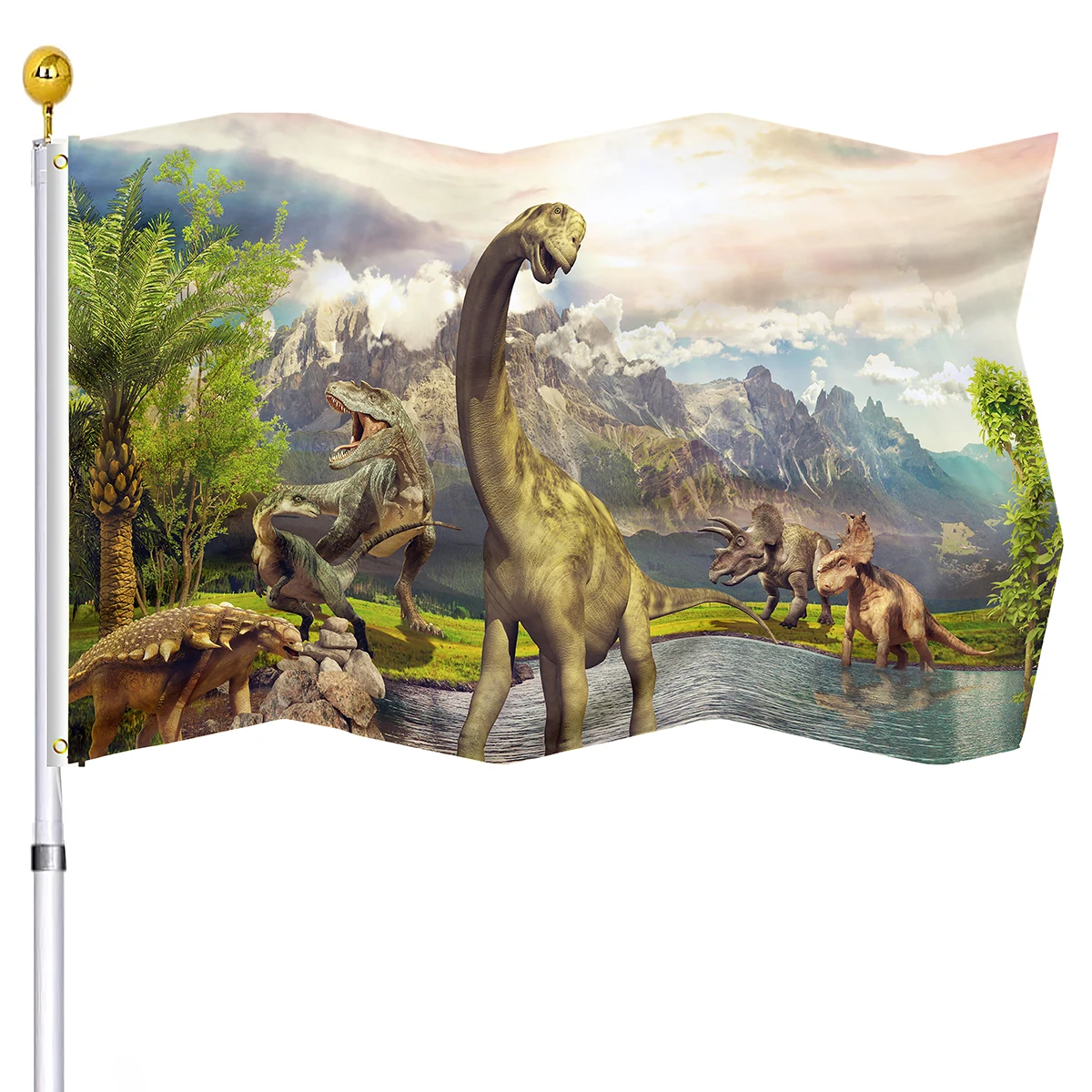 Dinosaurs Flag Long Slender Neck Diplodocus Flags for Indoor House Outdoor Yard Decorations Flag with 2 Grommets Kids Teens Men