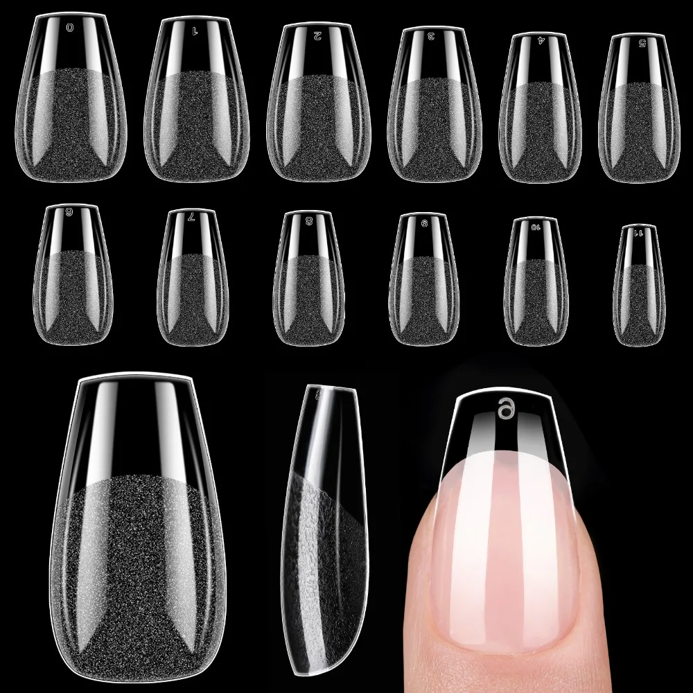 288 Stück neue kurze Mandel-Nagelspitzen aus Acryl, matt, klar, vorform, klare Nagelspitzen, vollständige Abdeckung, Nagelkunst, professionelle Verwendung