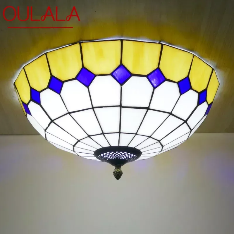 OULALA Tiffany Ceiling Light Mediterranean Sea Bedroom Study Modern Creative Bar Counter Corridor Colored Glass Ceiling Light