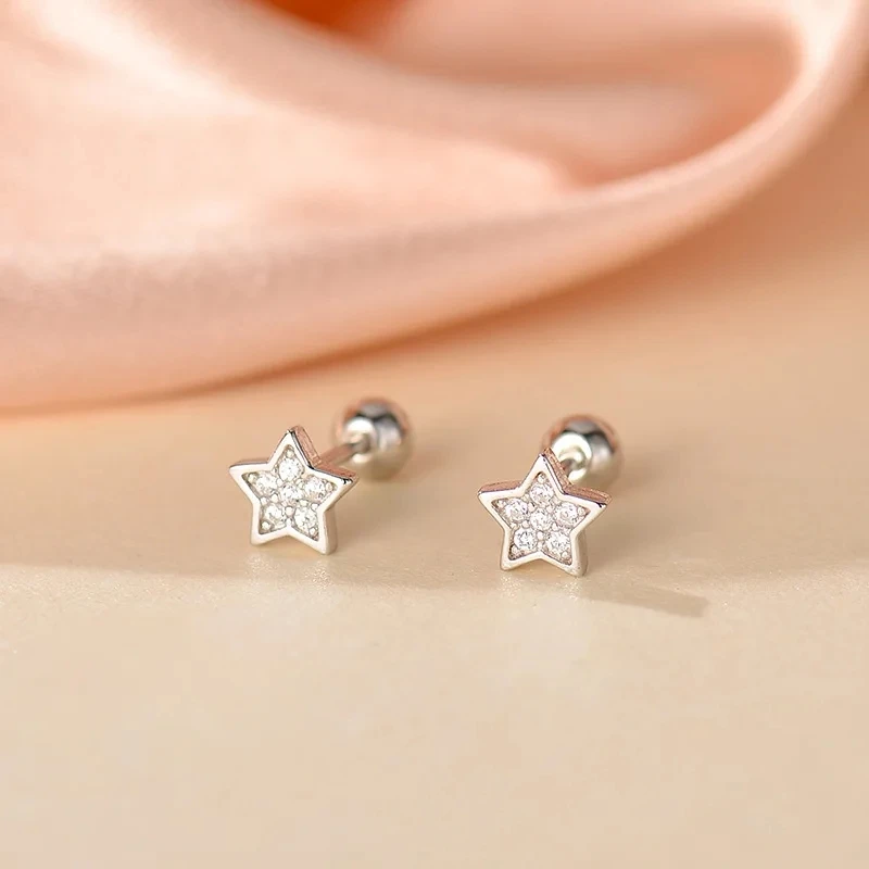Korean Creative Zirconic Astronaut Piercing Screw Ball Stud Earrings For Women Girls Simple Moon Star Party Jewelry Accessories