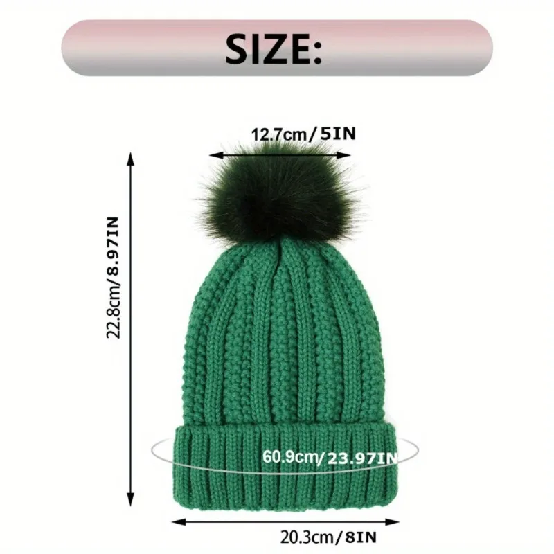 Soft Satin Lined Beanie With Pom Solid Color Knit Hats Breathable Cuffed Beanies Elastic Skull CapForWomen Girls Autumn & Winter