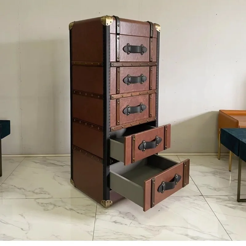 

antique chest of drawers, solid wood retro chest of drawers, orange drawer type, American living room storage, bedroom locker