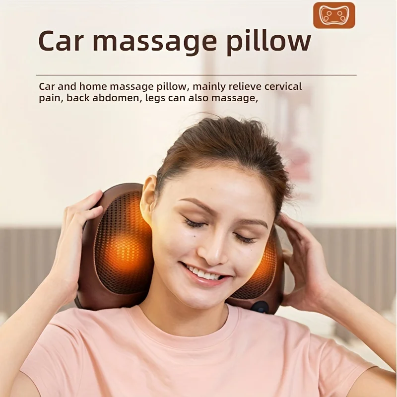 1 Multifunctional Heating Neck Massager, Memory Foam Inner Core Pillow, Honeycomb Breathable Mesh Fabric, High-Quality Waterproof Leather, Soft Skin-Friendly Material, Silent Motor, Smart Timer Function, 8-Head Massage Pillow with Overheat Protection, for Massaging Neck, Shoulders, Waist, Abdomen, Legs, and Feet, Multi-Purpose Pillow for Muscle Pain Relief {Includes 1 Plug Adapter and Car Adapter} for Home and Car Use