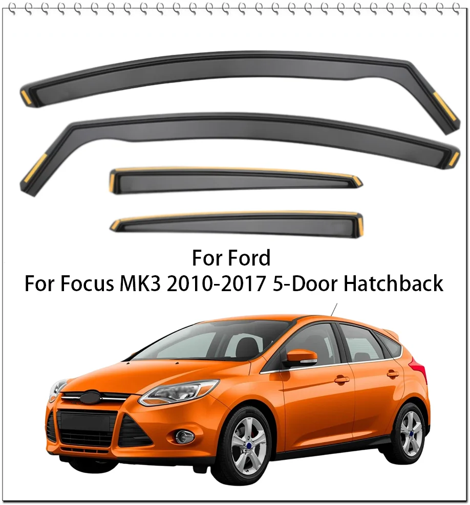 New Thicker For Ford For Focus MK3 5-Door 2010-2017 Hatchback Wind Deflectors Tinted