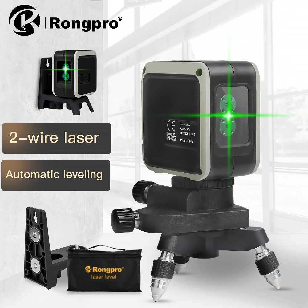 Rongpro 2 Lines Laser Level Self Levelling Green Red Beam Laser Horizontal & Vertical Cross-Line with Magnetic BaseTripod