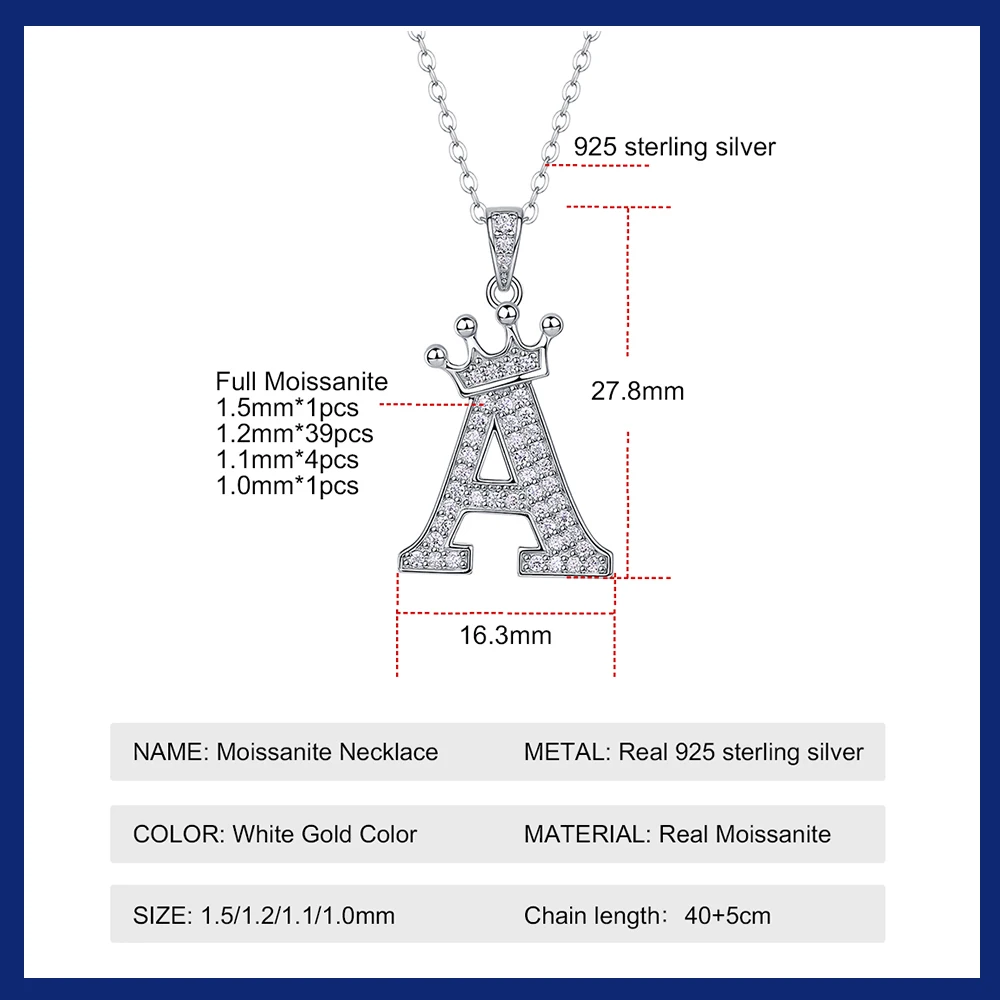 925 Silver Initial Necklace Sparkling Full Moissanite Diamond Pendant Charm Necklaces for Women Letter Name Choker Jewelry Gift