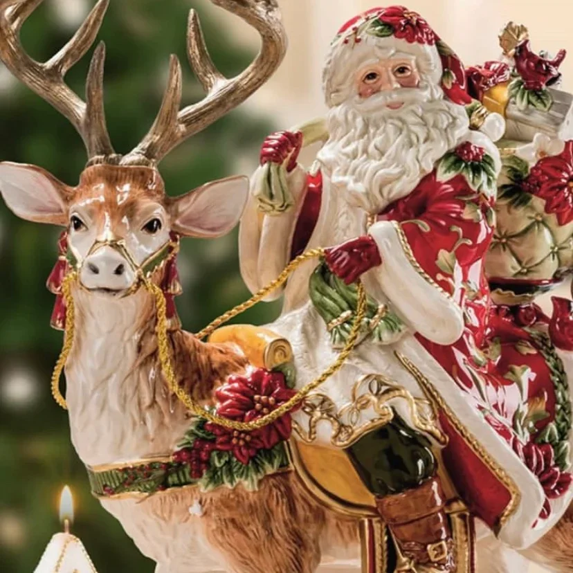 Large Santa Claus Reindeer Ceramic Statue Christmas Decorations Arrangement Ornaments Home Decoration