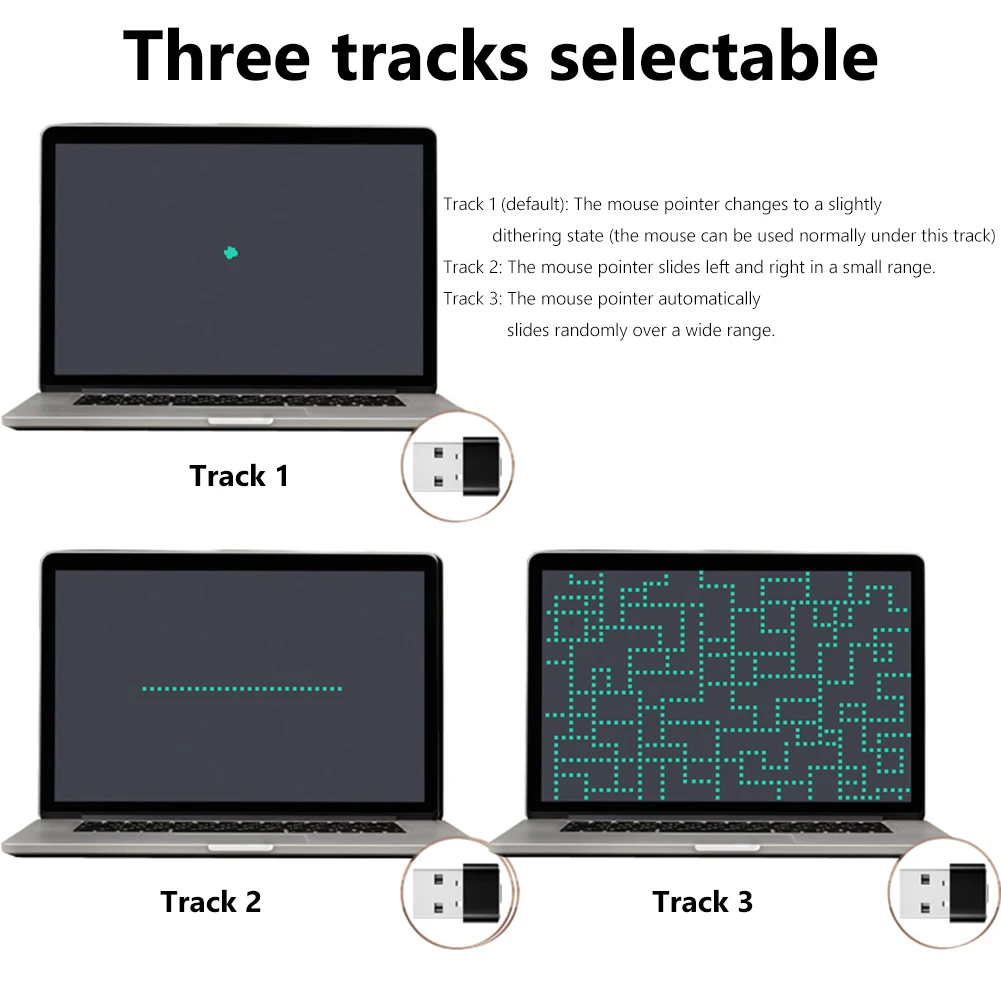 Mini USB Mouse Jiggler Undetectable Mouse Mover with Separate Mode and ON/OFF Buttons Supports Multi-track Simulate Mouse Move