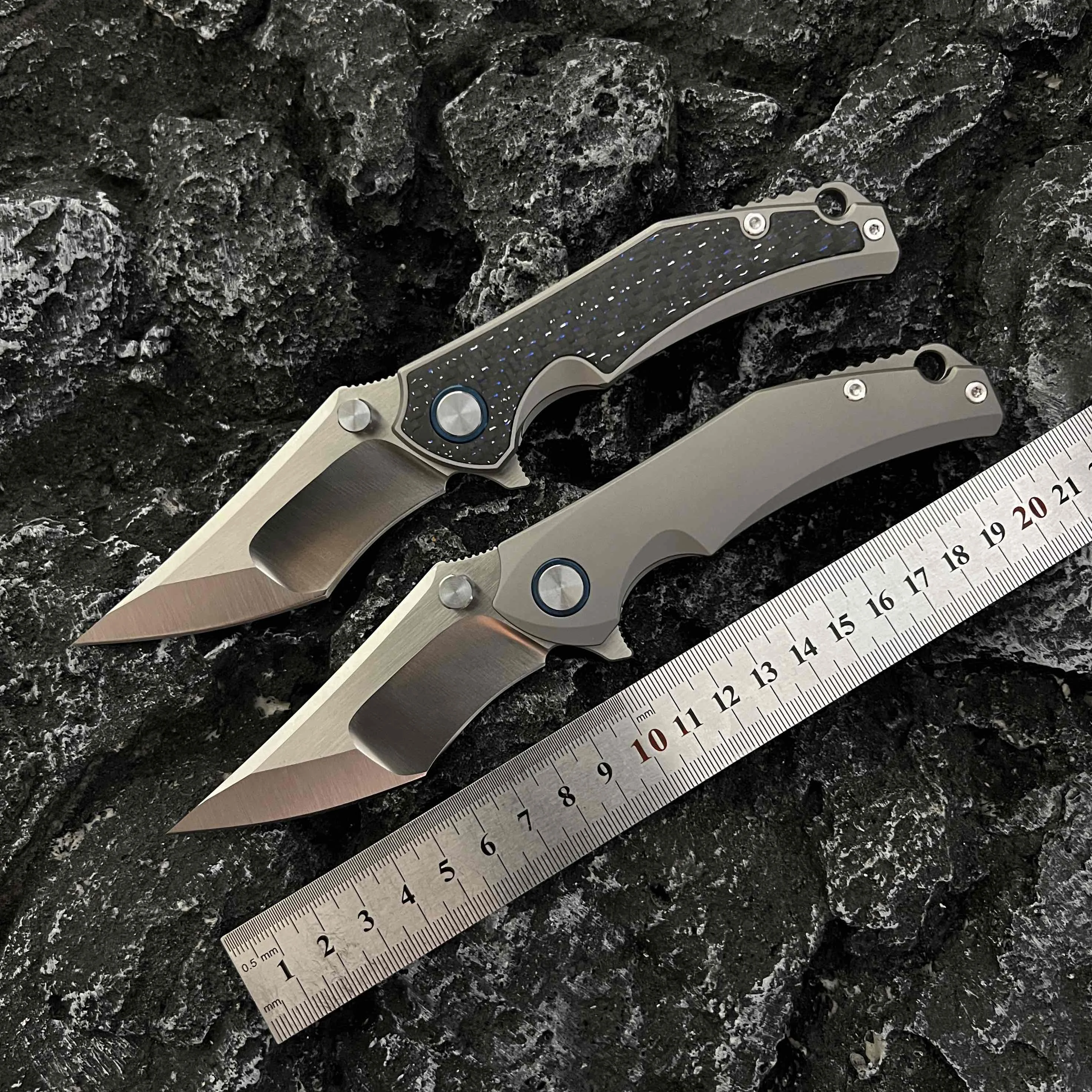 

M390 steel blade TC4 titanium and carbon fiber handle ball bearing outdoor camping, fishing, hunting, collecting EDC tool knife