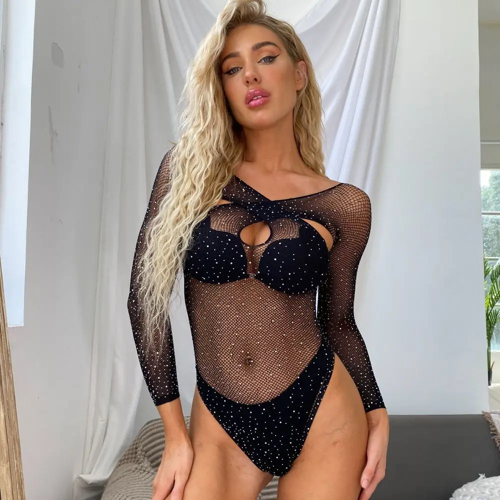 ملابس داخلية مثيرة ماسية لامعة بأكمام طويلة شبكة ، عبر الحدود ، ملابس داخلية نسائية ، ساخنة
