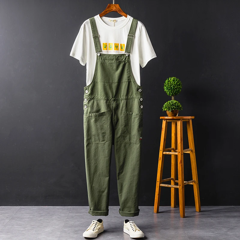 Retro Work Suit Jumpsuit Couple Loose Fitting Straight Pants Large Pocket Thick Casual Overalls Men One-piece Suspenders Trouser