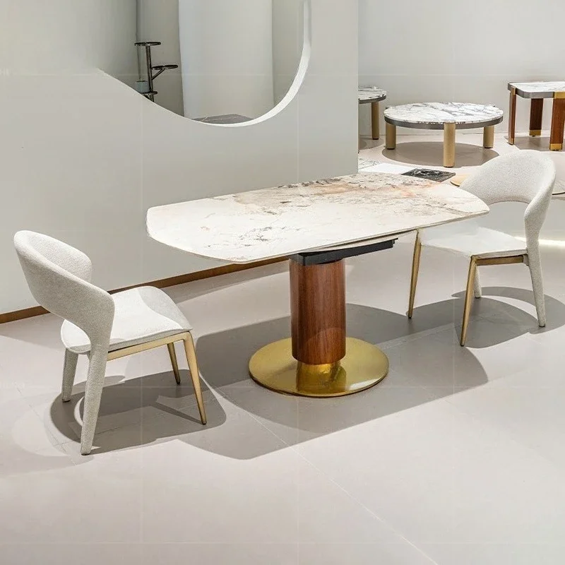 Slate dining table retractable folding light luxury medium ancient style 2025 new square and round