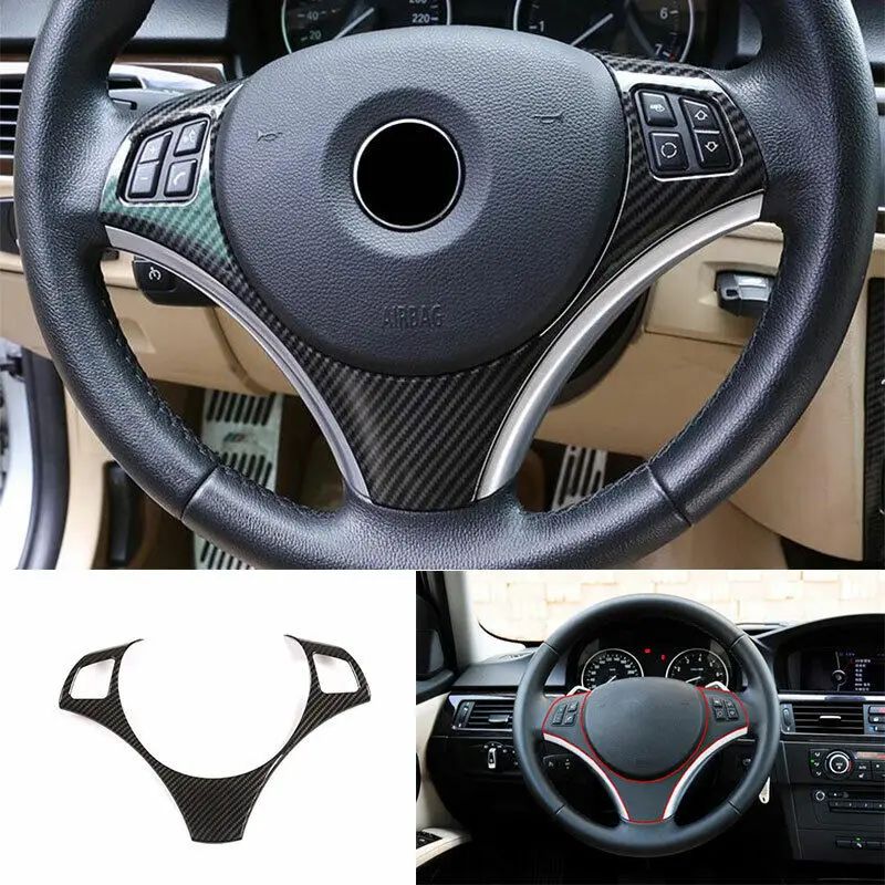 For BMW 3-Series E90 E91 E92 E93 320i 325i 330d 335i 335is 2005-2012 ABS Carbon Fiber Steering Wheel Frame Cover Trim