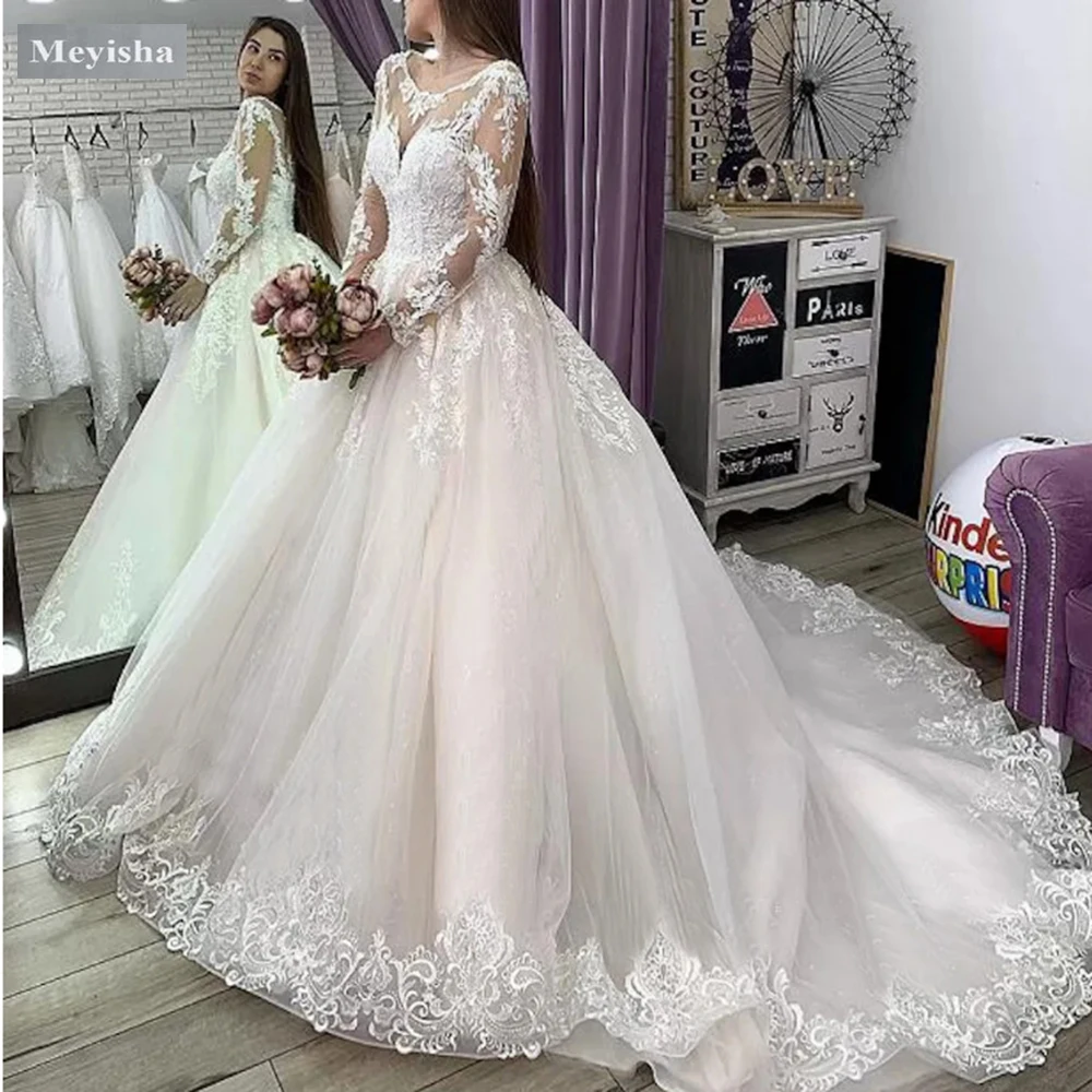 ZJ9448  Ball Gown Princess Wedding Dresses O-Neck Court Train Vestido De Novia Lace Embroidery Custom Made Bridal Gowns