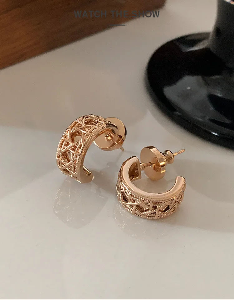 Roségold Hexagramm Runde Ohrstecker für Damen, 18K Vergoldet, Premium-Ohrringe, Leichter Luxus Vintage-Stil Schmuck Geschenk – Detail 3