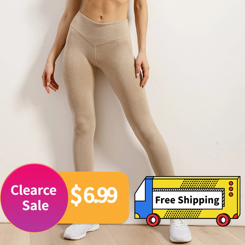 Clearance Sale Ribbed Yoga Pants Seamless Women Gym Leggings High Waisted Fitness Training Push Up Leggings Femme Workout Tights