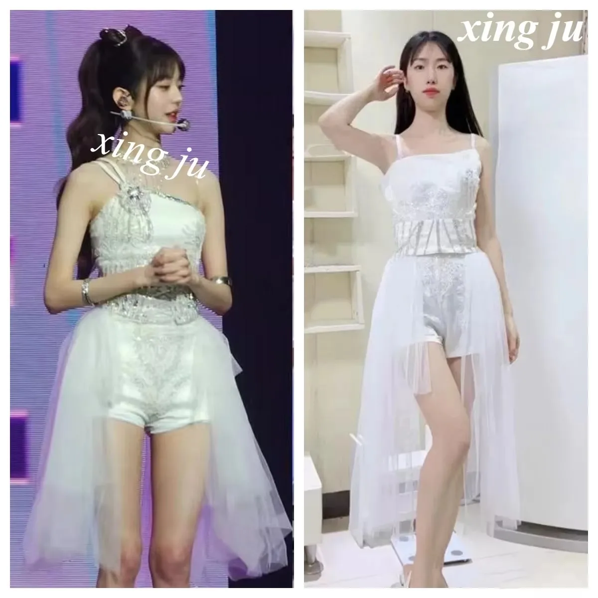 Kpop النساء مجموعة الحفل أداء زي الأبيض الرسن القمم لامعة شرابة السراويل المغني الجاز ملابس رقص DJ المرحلة وتتسابق