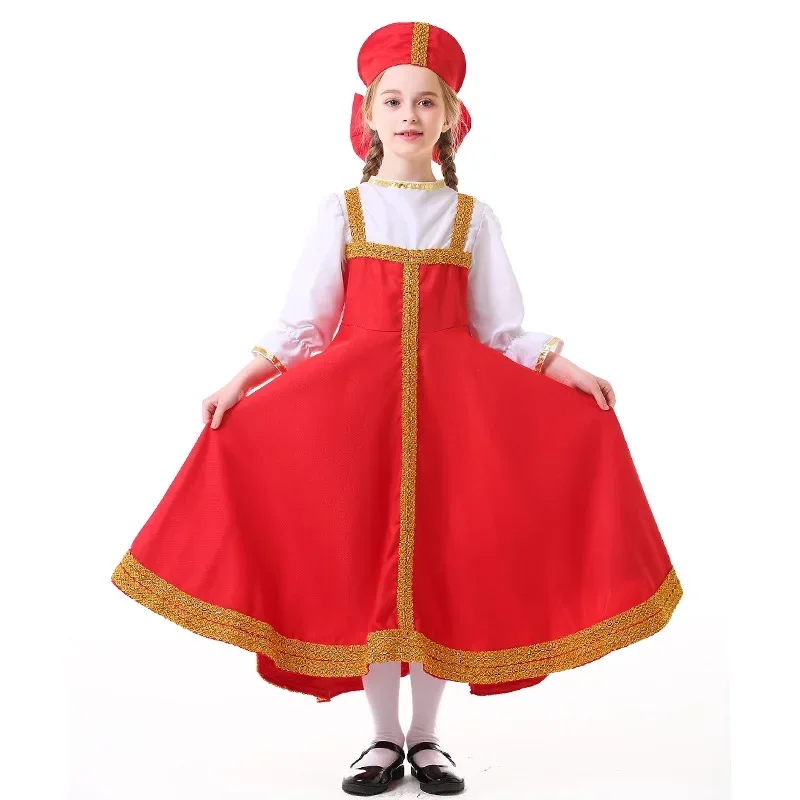 Russian Traditional Sarafan Dress Heritage Costume Kid Girls Ballroom Folk Kokoshnik Outfit School Party For Child 5-12 Year