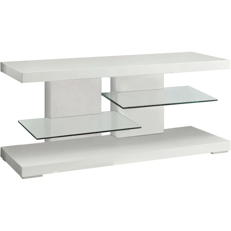 TV Stand with Alternating Glass Shelves Glossy White and Clear